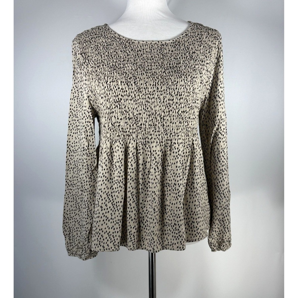 Urban Romantics Womens Long Sleeve Cheetah Print Blouse Size L‎ Smocked Peasant